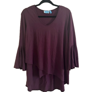 Survival Soft Oversized Plum Top Shirt 3/4 Bell Sleeves Flattering Sz Small